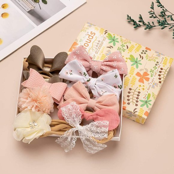 Baby Girl Headbands Fabric Linen Bows Flowers,10 Pack Hair Accessories - Picture 5 of 8